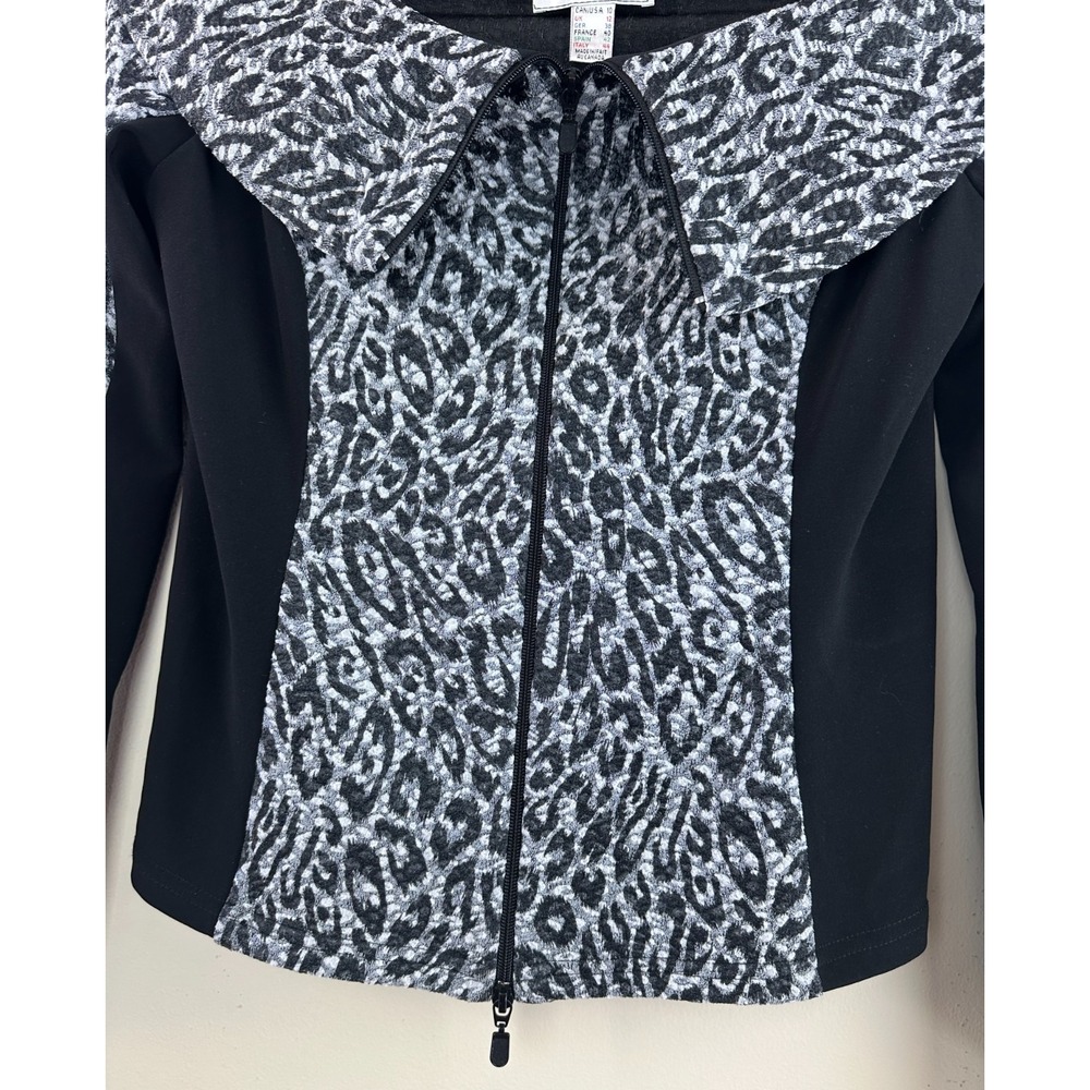 Joseph Ribkoff Women's Size 10 Leopard Print Zip Up Portrait Collar Jacket Grey - Picture 6 of 12